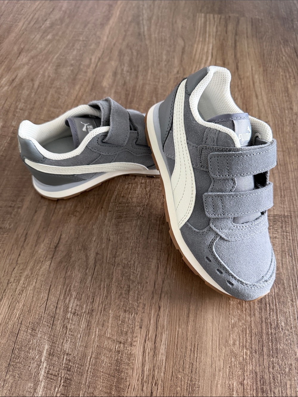 Puma Boys’ Gray Suede Velcro Sneakers